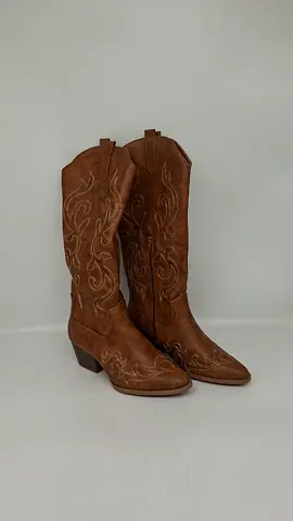 Stylish Brown Cowboy Boots with Intricate Stitching
