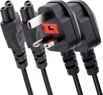 2 pcs Laptop Power Cable 3 Pin Mains lead Power UK/UAE/KSA Plug for Laptop AC-Adapter Charger