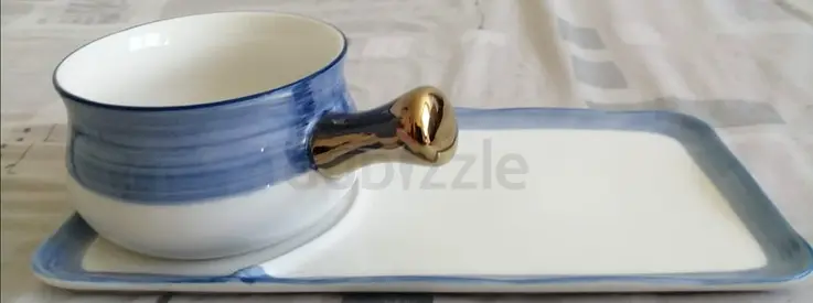 Elegant Blue and White Serving Bowl with Tray