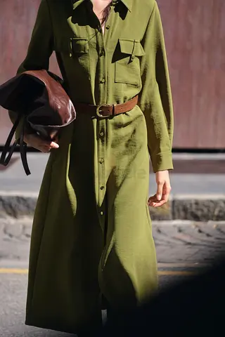 Zara Shirt Dress With Black Buckle Belt
