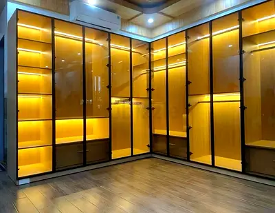Modern Glass Wardrobe with LED Lighting