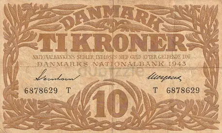 DENMARK 10 KRONER BANKNOTE 1943