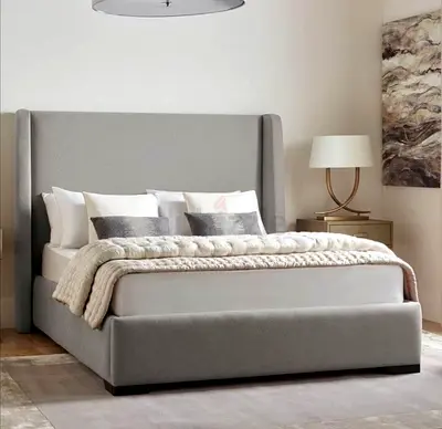 Elegant Grey Upholstered King Bed with Luxe Bedding