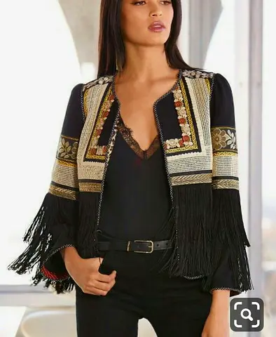 Brand New Embroidered Black Fringe Jacket by Just B