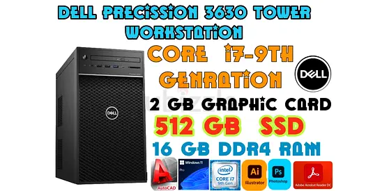 9th GENRATION DELL PRECISSION 3630 TOWER-CORE i7-9700-16GB DDR4 RAM-512GB SSD-2 GB GRAPHIC CARD