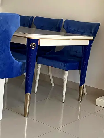Elegant Blue Velvet Dining Set