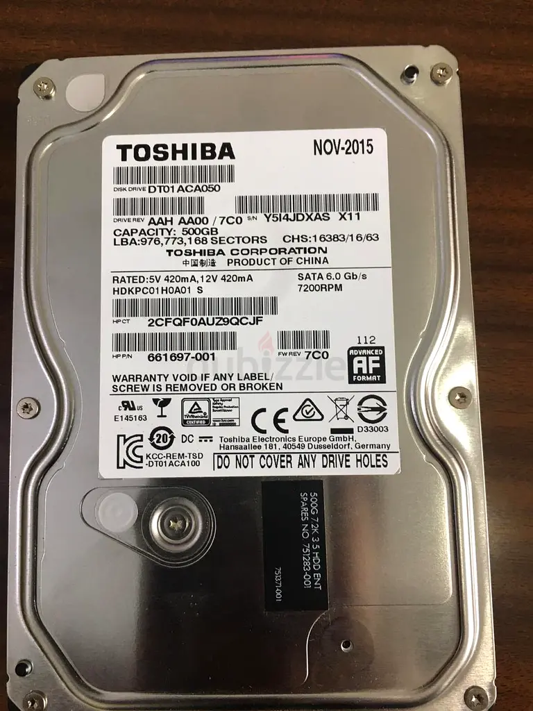 Disco duro Toshiba DT01ACA050 de 500 GB, SATA 6 Gb/s, 7200 rpm, tamaño de 3,5 pulgadas