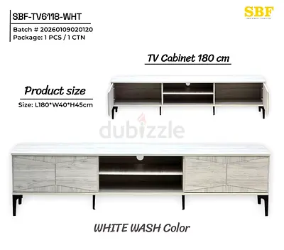 Stylish 180 cm White Wash TV Cabinet for Sale