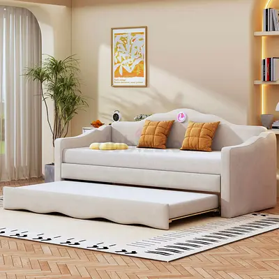 Stylish Light Beige Sofa Bed with Trundle– Modern Comfort  Space‑Saving design