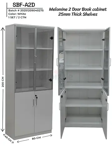 Sleek White Melamine 2-Door Book Cabinet