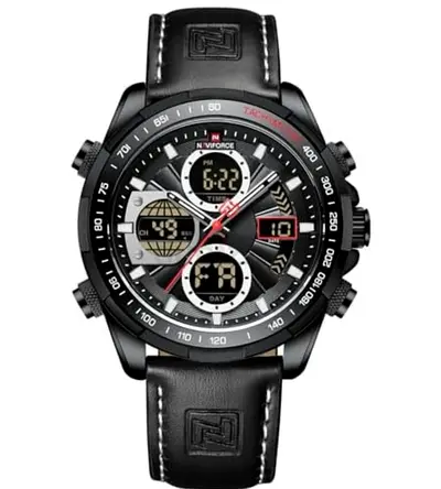 NAVIFORCE Mens Military Digital Watches Analog Quartz WaterproofSport Multifunctional Leather