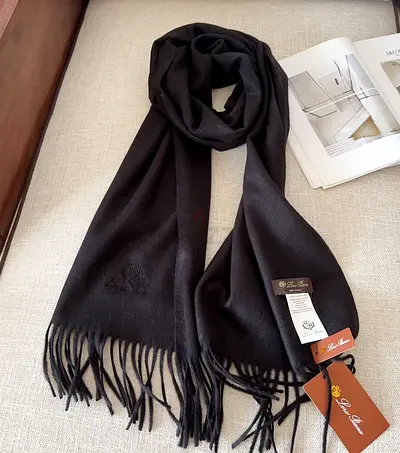 Loro piana Black Scarf with Fringes