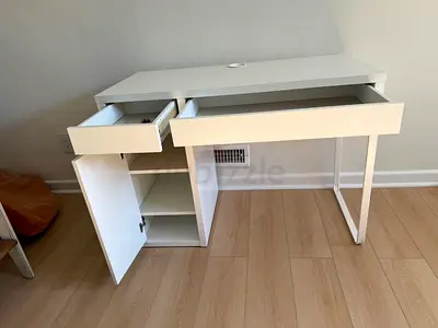 Minimalist White Study Table with Storage