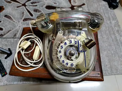 Vintage Loys Neon Light Lighted Rotary Telephone Phone Clear Plastic Lucite