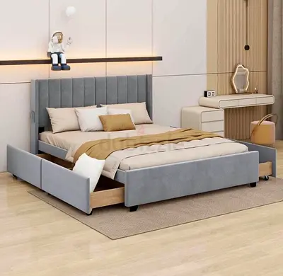 Brand New Fully Customizeable king size bed with drawers, premium quality bed