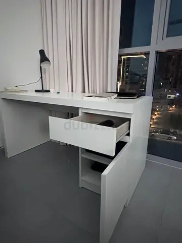 Modern White Study Desk with Storage