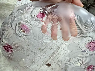 Frosted Glass Decorative Platter with Floral Design