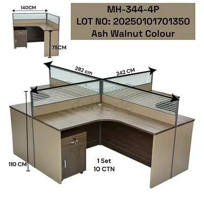 Stylish Ash Walnut Corner Desk with Glass Dividers