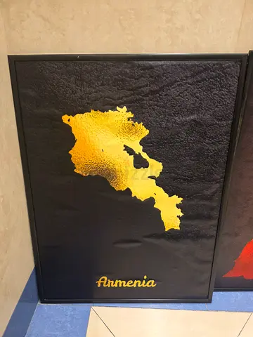 Artistic Maps of Armenia, France and Lebanon. Beautifully Framed for Convenient Wall Hanging.  80x60