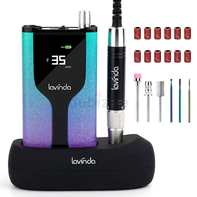 Lavinda Professional Nail Drill Machine, Cordless Rechargeable 35,000RPM Brushless Nail Drill