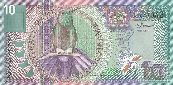 SURINAME 10 GULDEN BANKNOTE 2000