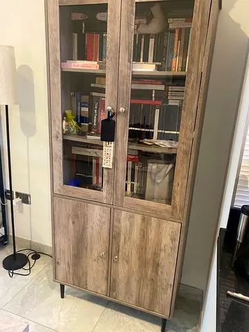 Stylish Wooden Bookcase with Glass Doors