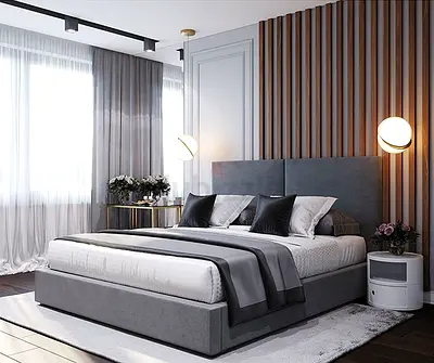 Modern Grey Upholstered King Size Bed