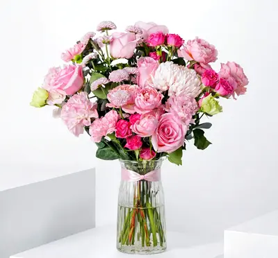 Birthday Pink Delight Flower Bouquet in Glass Vase