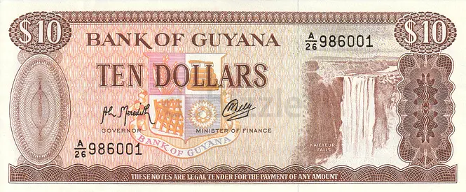 GUYANA 10 DOLLARS BANKNOTE 1992