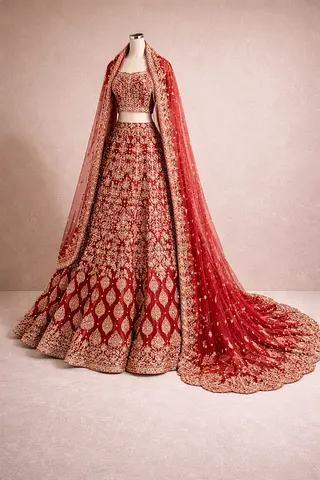 Stunning Red Embroidered Lehenga with Dupatta