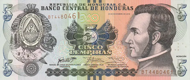 HONDURAS 5 LEMPIRAS BANKNOTE 2016
