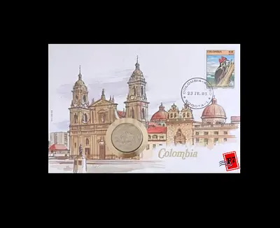 Collectible Colombian Postcard with Coin