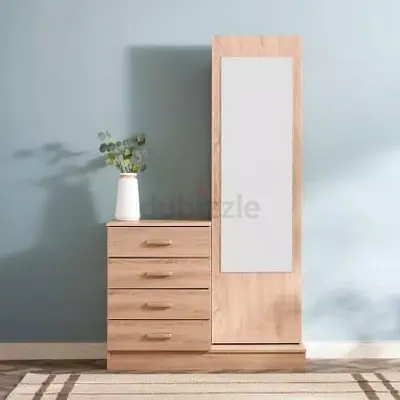 Stylish Wooden Wardrobe with Sleek Mirror