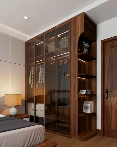 Elegant Wooden Wardrobe with Glass Doors