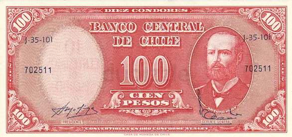 CHILE 100 PESOS BANKNOTE 1964