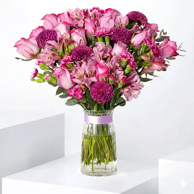 Purple Birthday Flower Vase Arrangement – Elegant Gift