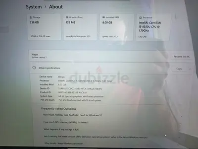 Microsoft Surface Laptop 2 - 8GB RAM, 256 SSD, Intel Core i5 touch screen. All ok perfect condition