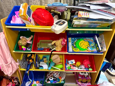 Toys shelf with boxes