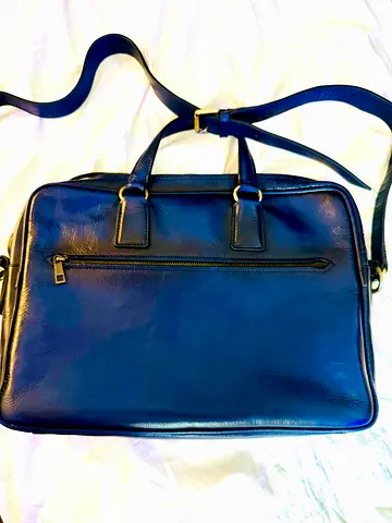 Italian made blue leather laptop / documents bag