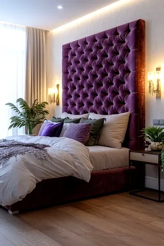Luxurious Purple Velvet Bed with Elegant Headboard