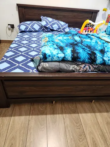 Sturdy Wooden Bed without Storage with 4 door wardrobe