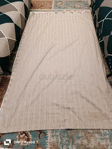 Grey curtain with white lace curtain + rod