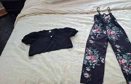 Stylish Floral Jumpsuit with Black Cardigan