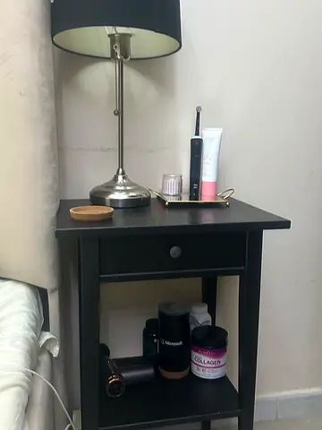 Stylish Black Nightstand with Drawer and Lamp  PLUS BEDSET AND TV CONSOLE AND DRESSING WITH CABINET