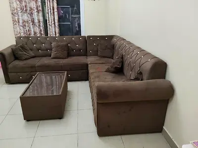 Elegant L-Shaped Sofa with Coffee Table