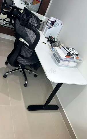 Modern White Study Table with Ergonomic Chairs