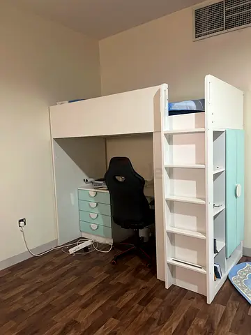 Stylish White loft bed with additional Storage and mattresses included