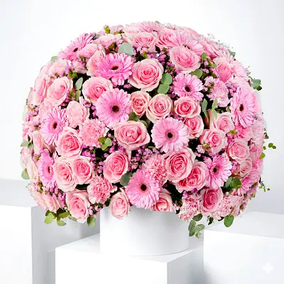 Pink Floral Hatbox Arrangement – Birthday  Gift Flowers