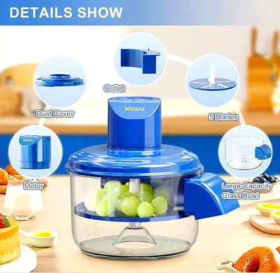 Kawu Food Processor - 5 Blades with Large-Capacity Bowl