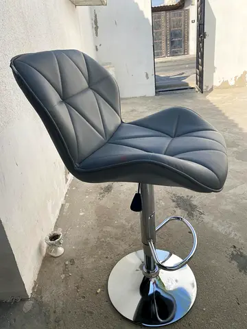 Stylish Grey Bar Stool with Chrome Base